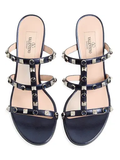 Valentino Garavani Women's Rockstud 60MM Slide Sandals - Navy | Thumbnail 4 Valentino Garavani Women's Rockstud 60MM Slide Sandals - Navy | Thumbnail 4