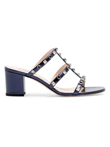 Valentino Garavani Women's Rockstud 60MM Slide Sandals - Navy | Thumbnail 1 Valentino Garavani Women's Rockstud 60MM Slide Sandals - Navy | Thumbnail 1