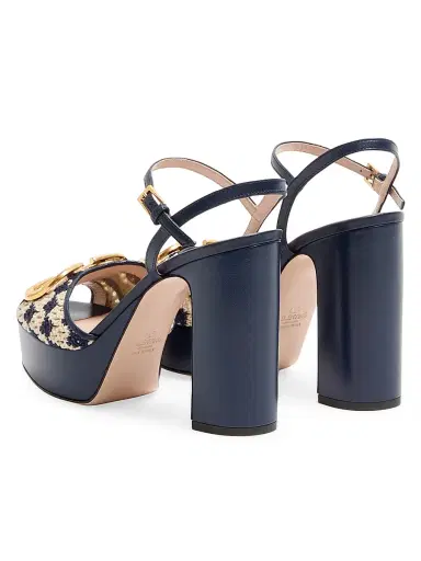Valentino Garavani Women's VLogo Signature Platform Sandals in Crochet Fabric 115MM - Blue Beige - Size 11.5 | Thumbnail 3