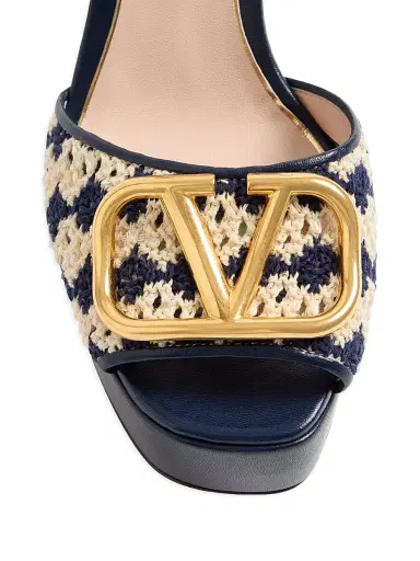 Valentino Garavani Women's VLogo Signature Platform Sandals in Crochet Fabric 115MM - Blue Beige - Size 11.5 | Thumbnail 5