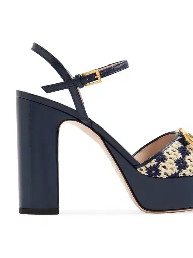 Valentino Garavani Women's VLogo Signature Platform Sandals in Crochet Fabric 115MM - Blue Beige - Size 11.5 | Thumbnail 6