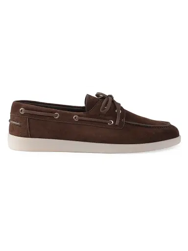Prada Men's Suede Boat Shoes with Laces - Brown - Size 12.5 | Thumbnail 1