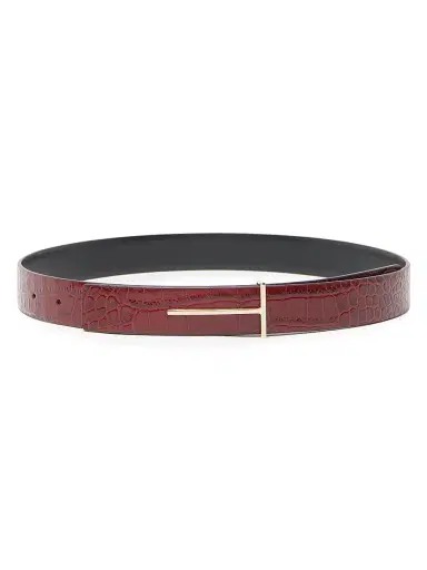 Tom Ford Women's Slim T Croc-Embossed Leather Belt - Ruby Red - Size Medium | Thumbnail 1 Tom Ford Women's Slim T Croc-Embossed Leather Belt - Ruby Red - Size Medium | Thumbnail 1