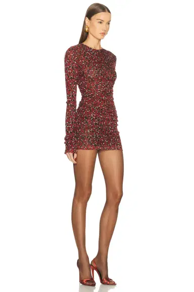 Saint Laurent Long Sleeve Ruched Dress | Thumbnail 2