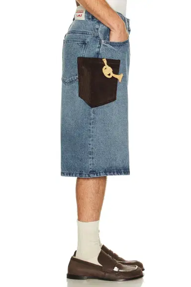 Charles Jeffrey Loverboy Wide Denim Shorts With Crochet Trumpet | Thumbnail 2 Charles Jeffrey Loverboy Wide Denim Shorts With Crochet Trumpet | Thumbnail 2