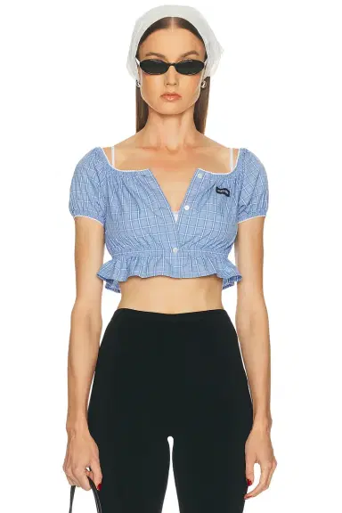 Miu Miu Cropped Check Blouse | Thumbnail 1 Miu Miu Cropped Check Blouse | Thumbnail 1
