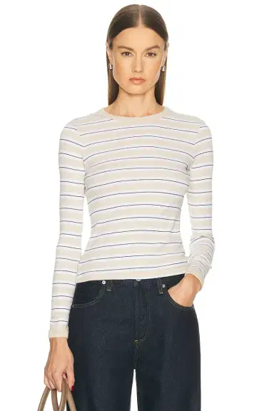 Enza Costa Cotton Stripe Classic Long Sleeve Top | Thumbnail 1 Enza Costa Cotton Stripe Classic Long Sleeve Top | Thumbnail 1