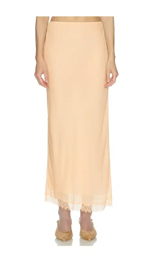 Viscose Satin Slip Skirt With Lace