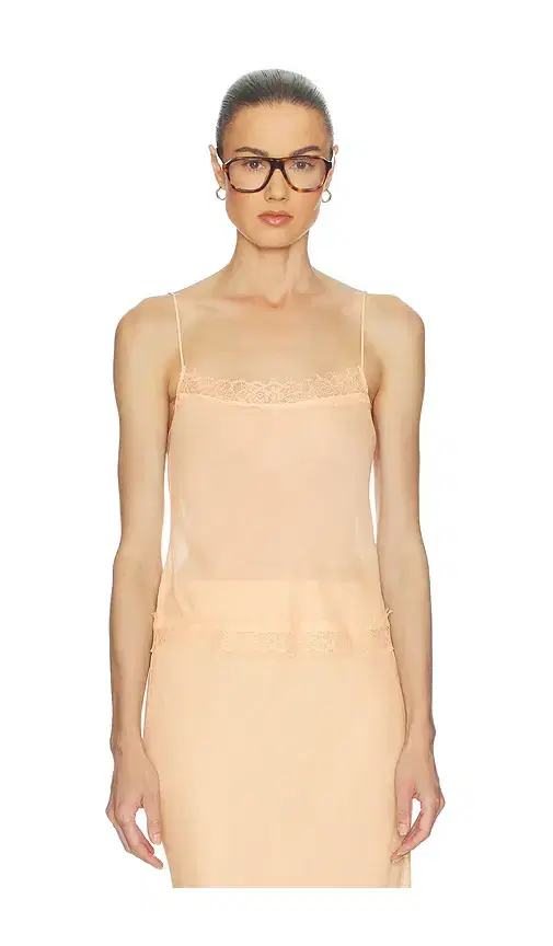 Helsa Viscose Satin Cami With Lace
