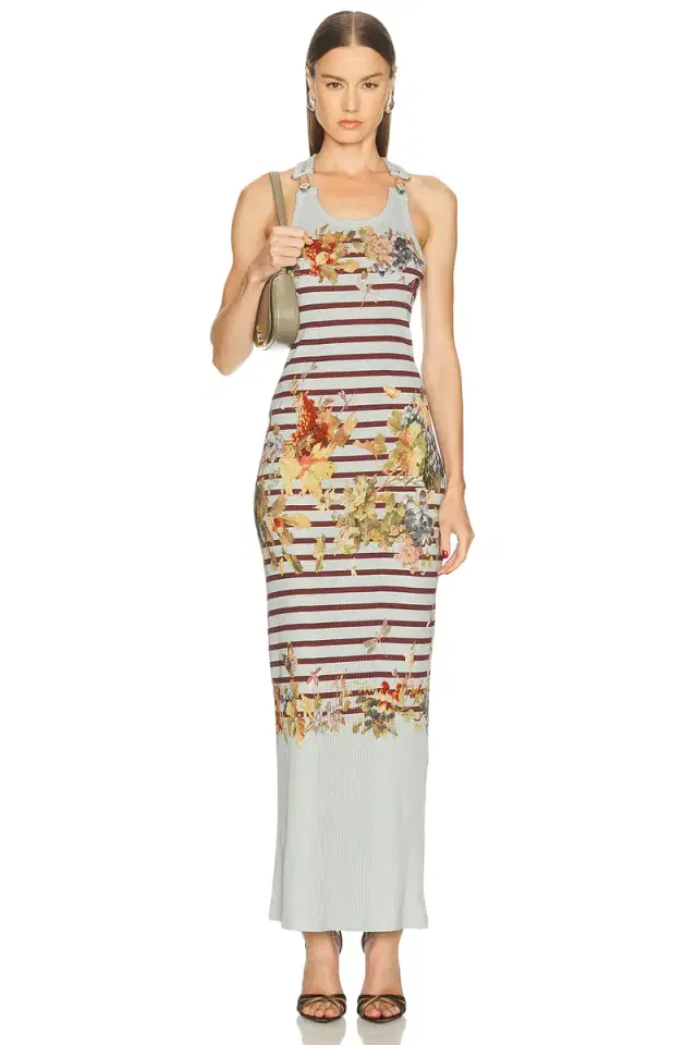 Jean Paul Gaultier Cotton Ribbed Printed Marini?re Grape Long Dress