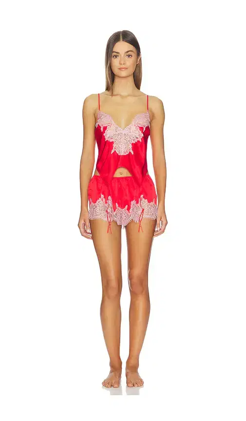 Silk Lace Garter Cami And Short Set