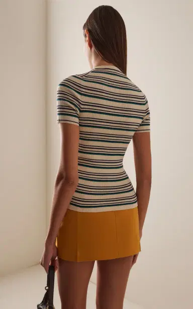 Miu Miu Striped Cotton Henley Top | Thumbnail 4