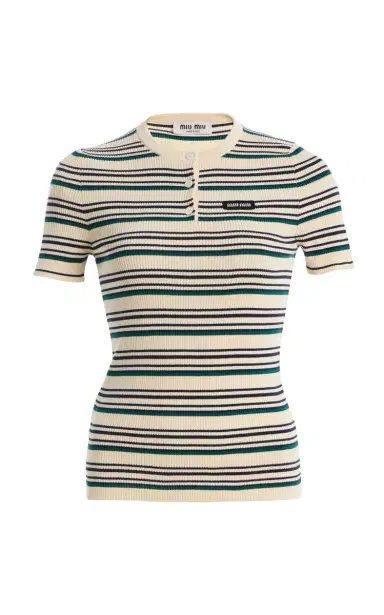 Miu Miu Striped Cotton Henley Top | Thumbnail 1