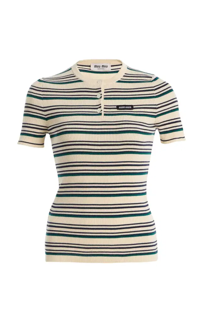 Miu Miu Striped Cotton Henley Top