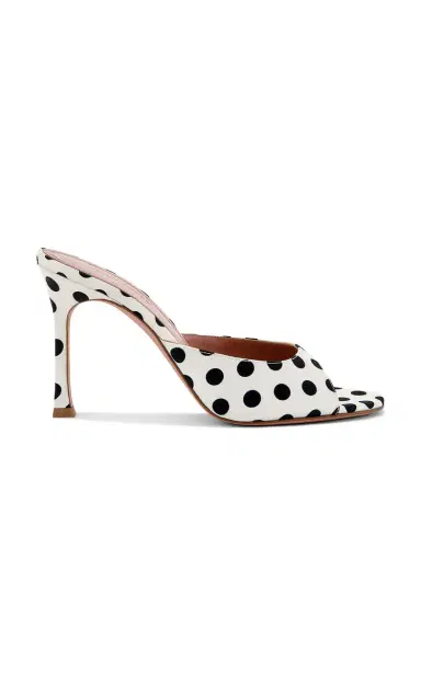 Amina Muaddi Alexa Polka-Dot Satin Mules | Thumbnail 1 Amina Muaddi Alexa Polka-Dot Satin Mules | Thumbnail 1
