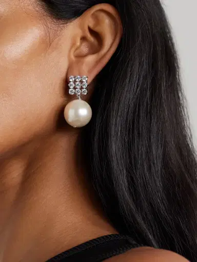 Completedworks Rhodium-plated, Cubic Zirconia And Pearl Earrings | Thumbnail 2 Completedworks Rhodium-plated, Cubic Zirconia And Pearl Earrings | Thumbnail 2