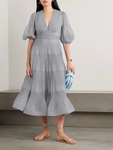 Zimmermann Tiered Plissé Silk-organza Midi Dress | Thumbnail 2