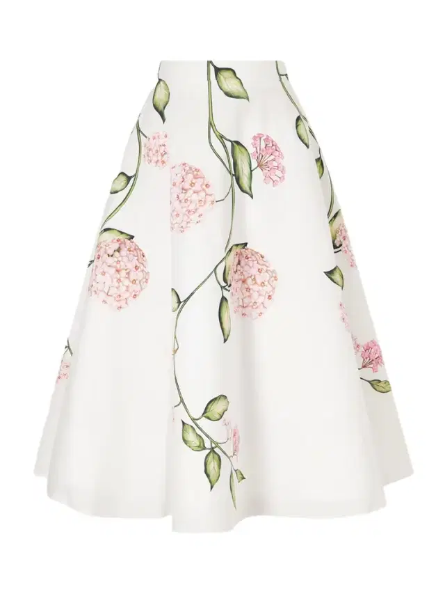Porcelain Floral-print Stretch Cotton-poplin Midi Skirt