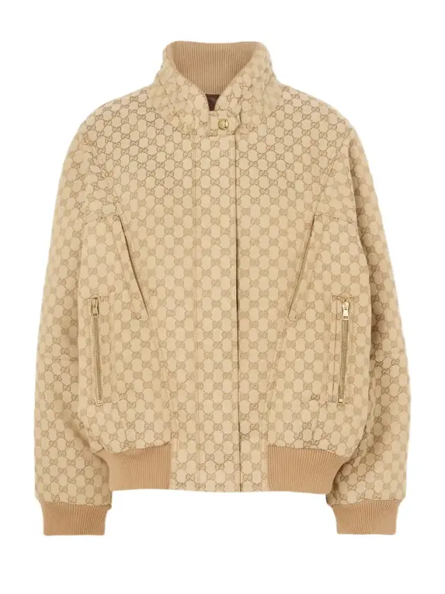 Canvas-jacquard Turtleneck Bomber Jacket