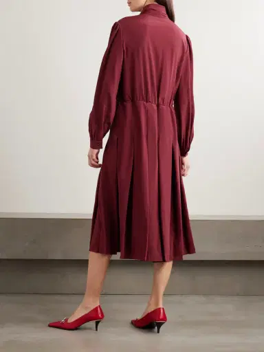 Gucci Pintucked Bow-detailed Silk Crepe De Chine Midi Shirt Dress | Thumbnail 3