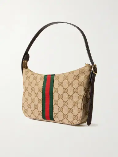 Gucci Lunetta Leather-trimmed Canvas-jacquard Shoulder Bag | Thumbnail 3 Gucci Lunetta Leather-trimmed Canvas-jacquard Shoulder Bag | Thumbnail 3