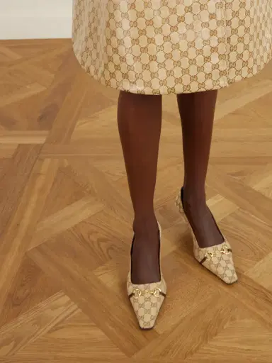 Gucci Vittoria Collapsible-heel Horsebit-embellished Leather-trimmed Canvas-jacquard Pumps | Thumbnail 2
