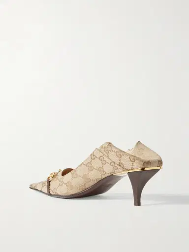 Gucci Vittoria Collapsible-heel Horsebit-embellished Leather-trimmed Canvas-jacquard Pumps | Thumbnail 3
