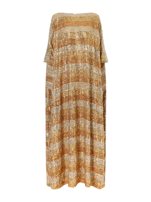 Striped Sequined Crepe Kaftan