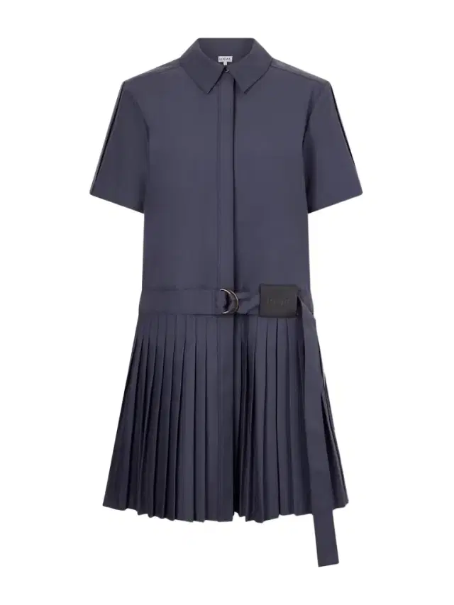 Belted Pleated Cotton-blend Mini Shirt Dress