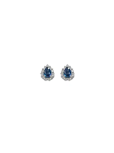 Wish Fine Jewelry 1.04ct Diamond Blue Sapphire 18K Gold Sunburst Pear Stud Earrings | Thumbnail 1 Wish Fine Jewelry 1.04ct Diamond Blue Sapphire 18K Gold Sunburst Pear Stud Earrings | Thumbnail 1