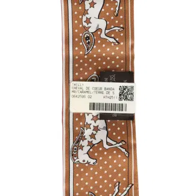 HERMÈS Hermes "Cheval De Coeur Bandana" Caramel, Terre De Sienne and Blanc Multi Silk Twilly Pair | Thumbnail 5 HERMÈS Hermes "Cheval De Coeur Bandana" Caramel, Terre De Sienne and Blanc Multi Silk Twilly Pair | Thumbnail 5