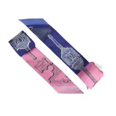 HERMÈS Hermes "Merveilleuses Lantern" Rose Bon Bon, Indigo Multi Silk Twilly Pair | Thumbnail 4 HERMÈS Hermes "Merveilleuses Lantern" Rose Bon Bon, Indigo Multi Silk Twilly Pair | Thumbnail 4
