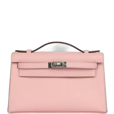 HERMÈS Hermes Kelly Pochette Rose Sakura Swift Palladium Hardware | Thumbnail 1 HERMÈS Hermes Kelly Pochette Rose Sakura Swift Palladium Hardware | Thumbnail 1