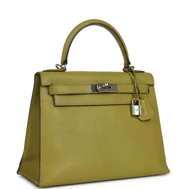 HERMÈS Vintage Hermes Kelly Sellier 28 Vert Chartreuse Chevre Mysore Palladium Hardware | Thumbnail 2 HERMÈS Vintage Hermes Kelly Sellier 28 Vert Chartreuse Chevre Mysore Palladium Hardware | Thumbnail 2