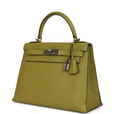 HERMÈS Vintage Hermes Kelly Sellier 28 Vert Chartreuse Chevre Mysore Palladium Hardware | Thumbnail 5 HERMÈS Vintage Hermes Kelly Sellier 28 Vert Chartreuse Chevre Mysore Palladium Hardware | Thumbnail 5