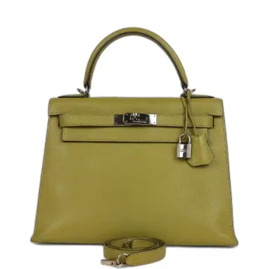 HERMÈS Vintage Hermes Kelly Sellier 28 Vert Chartreuse Chevre Mysore Palladium Hardware | Thumbnail 1 HERMÈS Vintage Hermes Kelly Sellier 28 Vert Chartreuse Chevre Mysore Palladium Hardware | Thumbnail 1