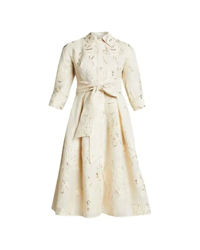 Rickie Freeman for Teri Jon Metallic Jacquard Belted Shirtdress