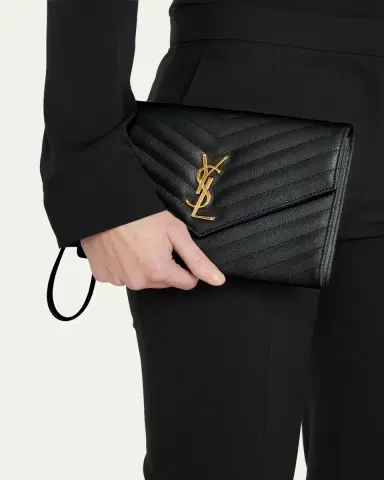 Saint Laurent YSL Monogram Flap Clutch Bag in Grained Leather | Thumbnail 2
