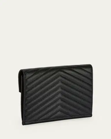 Saint Laurent YSL Monogram Flap Clutch Bag in Grained Leather | Thumbnail 3