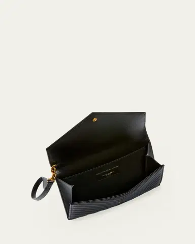 Saint Laurent YSL Monogram Flap Clutch Bag in Grained Leather | Thumbnail 4