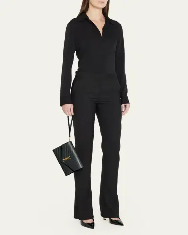 Saint Laurent YSL Monogram Flap Clutch Bag in Grained Leather | Thumbnail 5