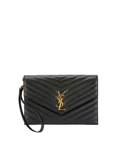 Saint Laurent YSL Monogram Flap Clutch Bag in Grained Leather | Thumbnail 1