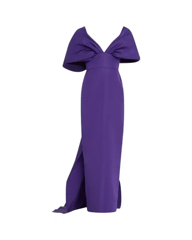 Kimono-Sleeve Faille Column Gown with Train