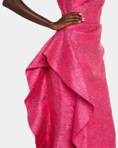Rickie Freeman for Teri Jon One-Shoulder Metallic Jacquard Trumpet Gown | Thumbnail 9