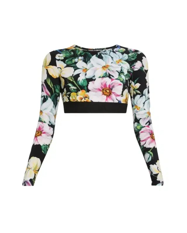 Mix Fiori Long-Sleeve Crop Top