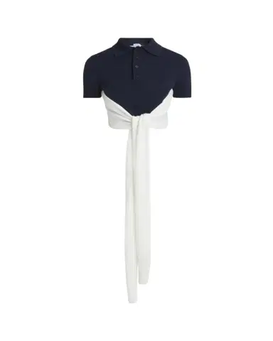 LOEWE Colorblock Cropped Backless Wool Cashmere Polo Sweater with Self-Tie | Thumbnail 1