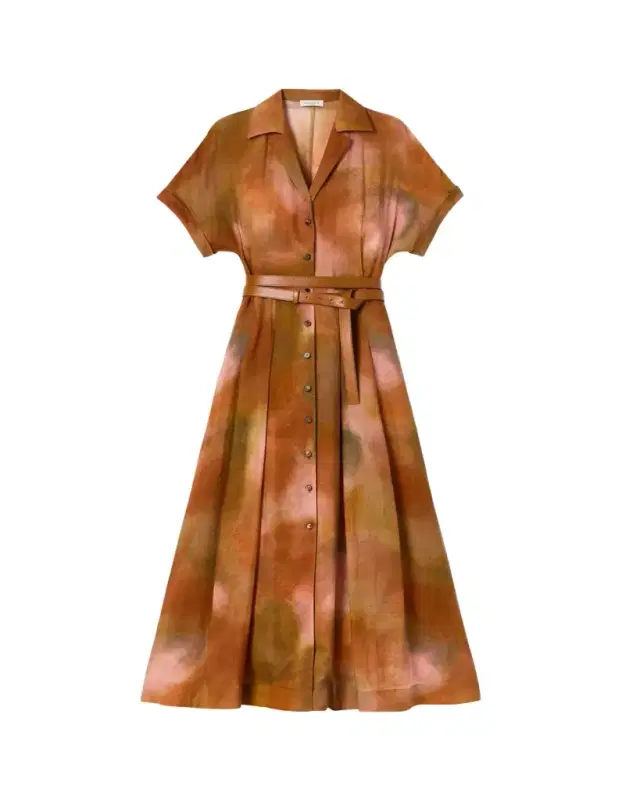 Notch-Lapel Belted Maxi Shirtdress