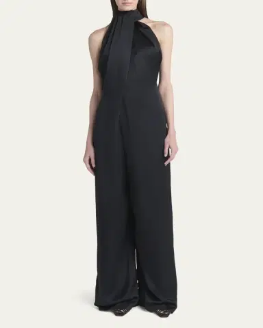 Stella McCartney Envers Draped Satin Halterneck Jumpsuit | Thumbnail 6
