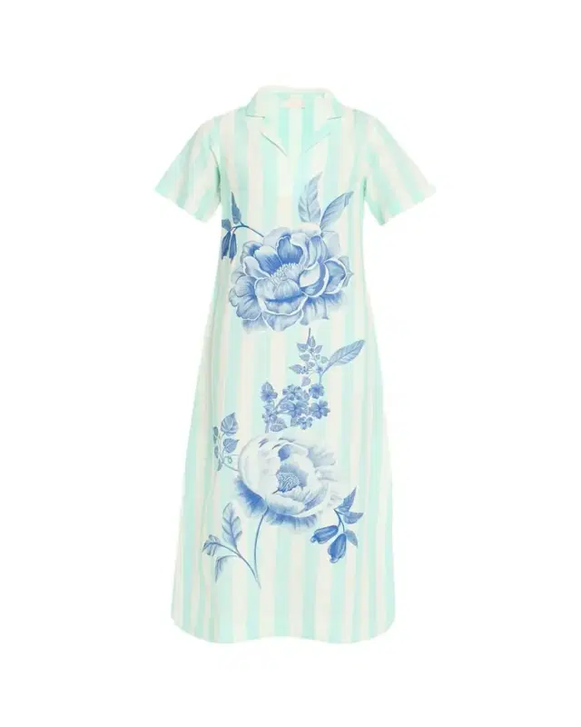Peonies and Stripe Midi Shirtdress