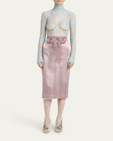 Valentino Garavani Bow Pleated Satin Midi Skirt | Thumbnail 2 Valentino Garavani Bow Pleated Satin Midi Skirt | Thumbnail 2